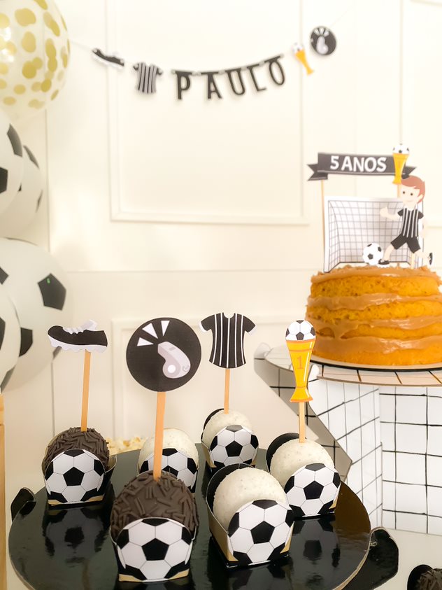 Topos de doces futebol preto e branco (12 Un.)