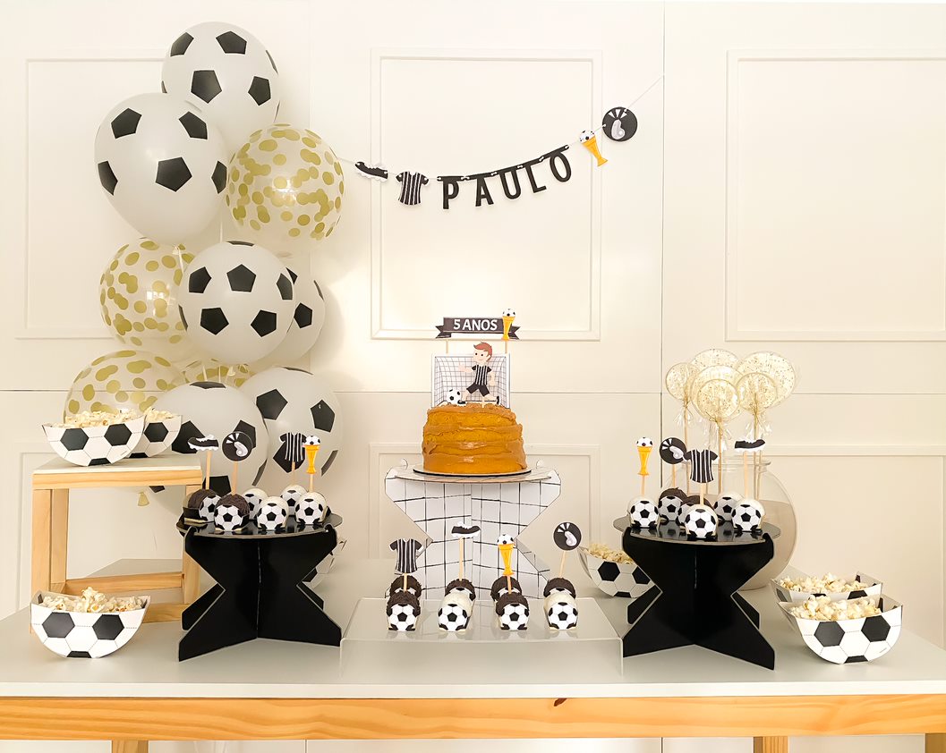 Topos de doces futebol preto e branco (12 Un.)