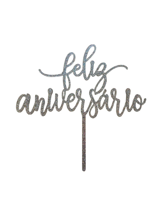 Topo de bolo acrílico feliz aniversário