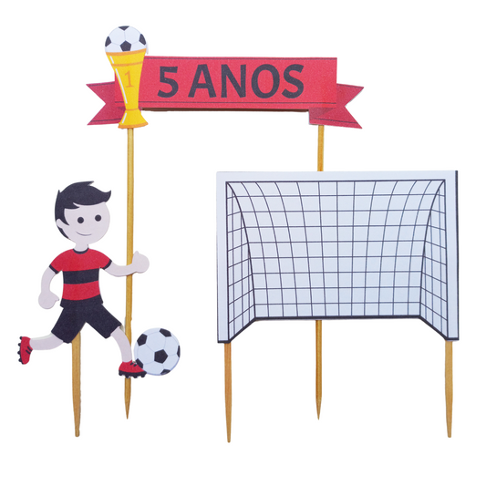 Topo de bolo futebol vermelho e preto