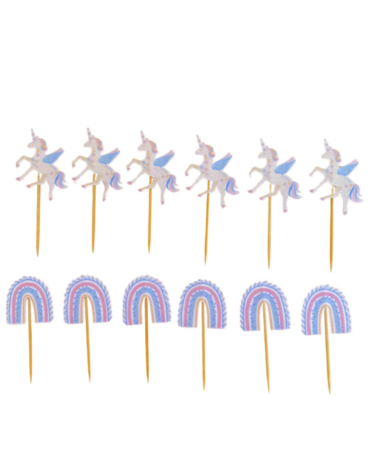 Topos de doces unicórnio e arco iris (12 Un.)