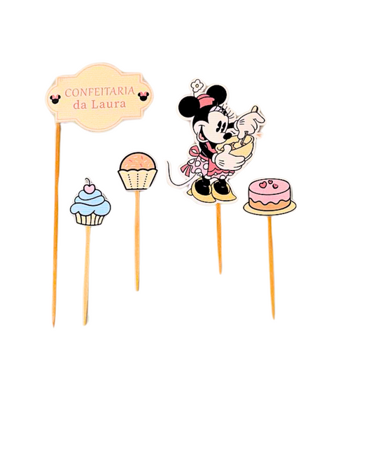 Topos de bolo minnie confeiteira (5 Un.)