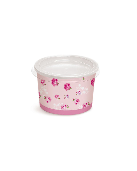 Copinhos para alimentos com tampa flores rosa (8 Un.)