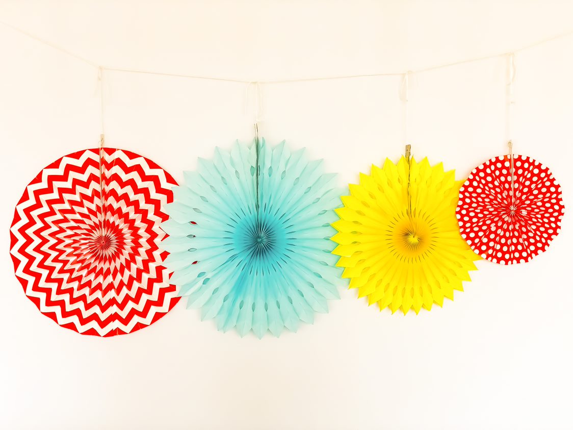 Leque papel zig zag vermelho 35cm