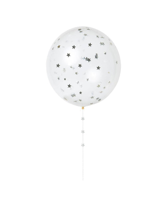 Balões confetti estrelas prateadas (8 Un.)