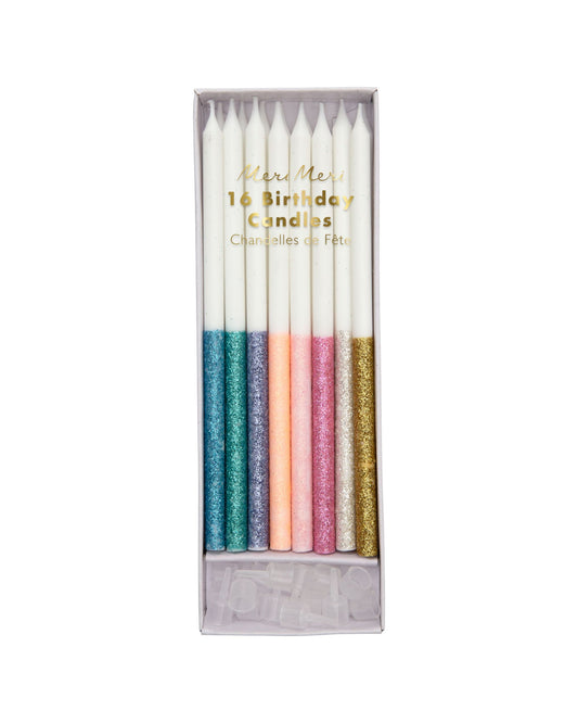 Caixa de velas com glitter cores (16 Un.)